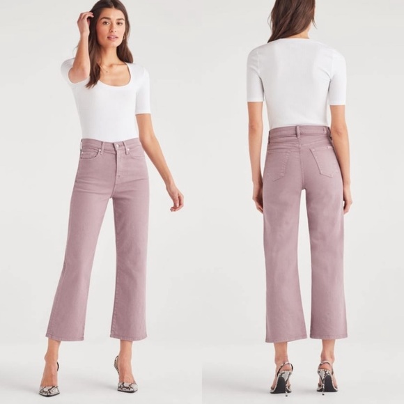 7 For All Mankind High Waisted Cropped Wide Leg Jeans Green - Picture 2 of 15